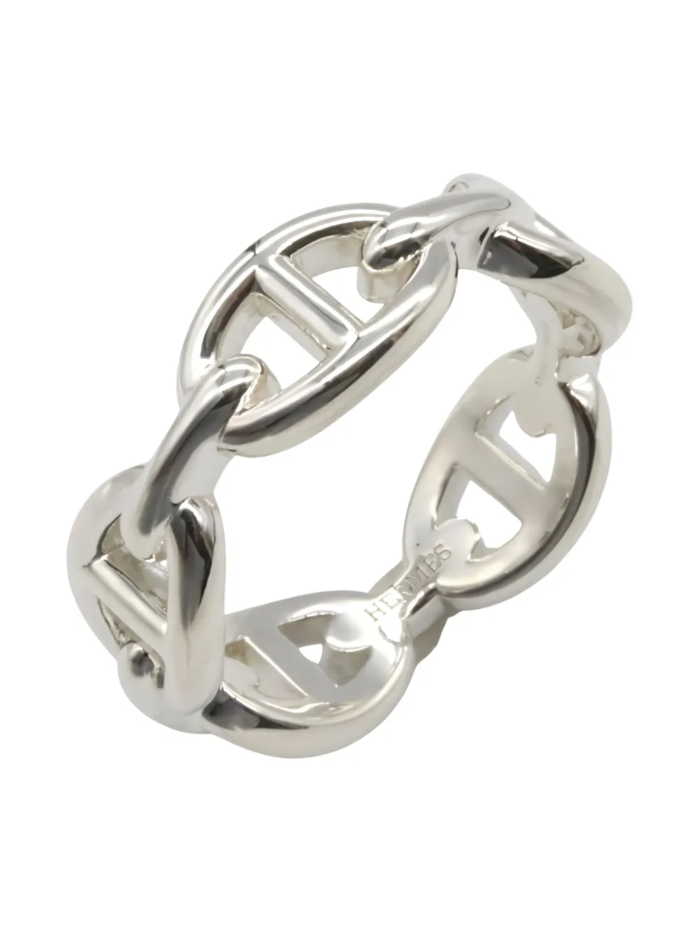 Pre-owned Hermes Chaîne D'ancre Enchaînée Pm Ring In Silver