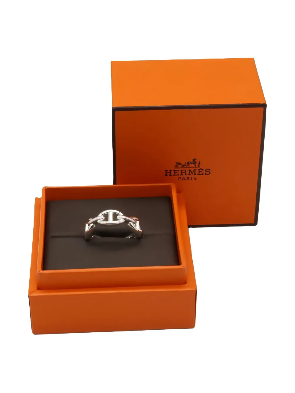 Pre-owned Hermes Chaîne D'ancre Enchaînée Pm Ring In Silver