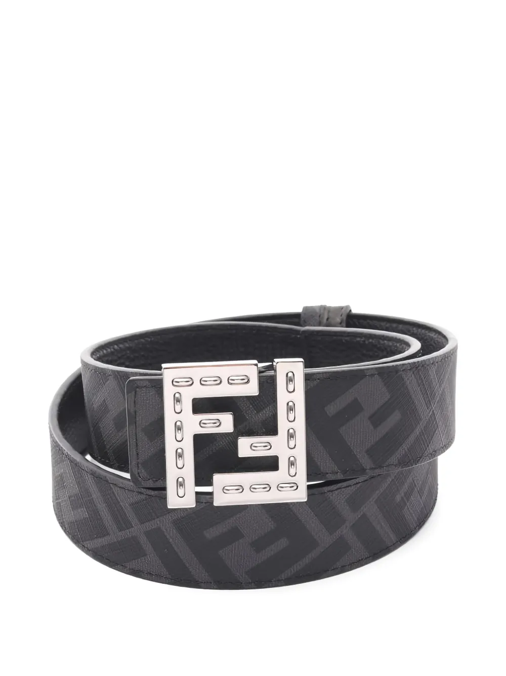 Pre-owned Fendi Ff-motif Leather Belt In Black