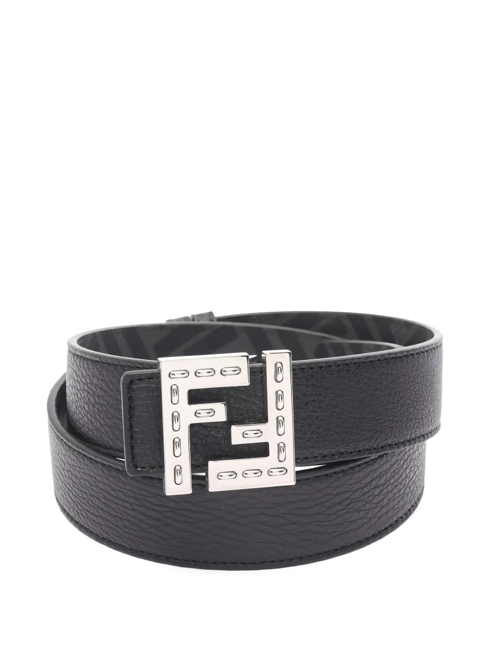 Pre-owned Fendi Ff-motif Leather Belt In Black