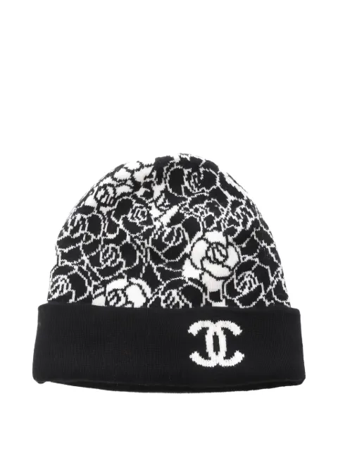 CHANEL Pre-Owned camellia-intarsia beanie