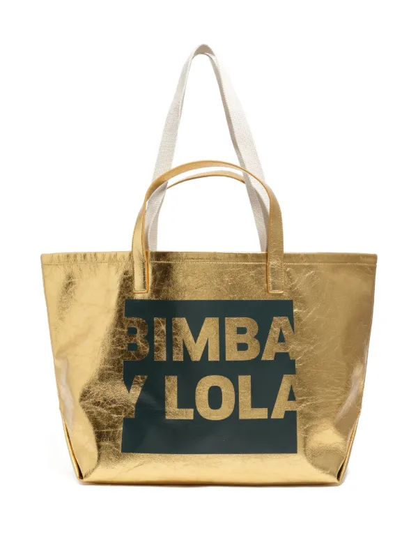 Bimba y Lola Large Metallic Logo Tote Bag Gold FARFETCH LB