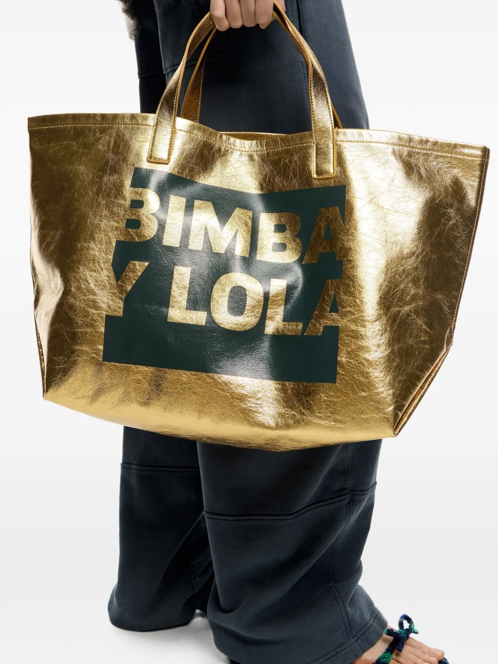 Bimba y Lola Grote shopper met metallic logo - Goud