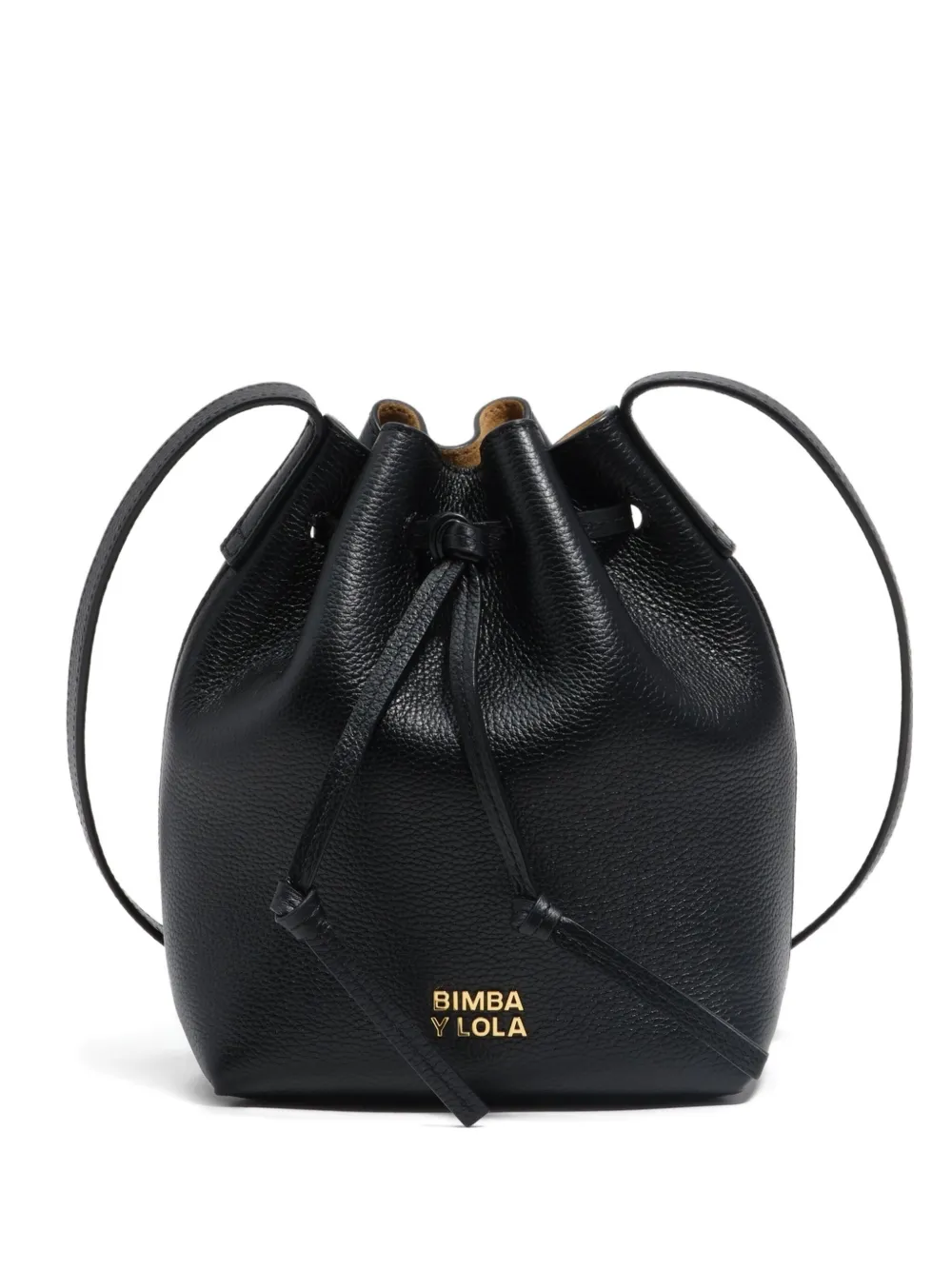 Bimba Y Lola Drawstring Leather Bucket Bag In Black
