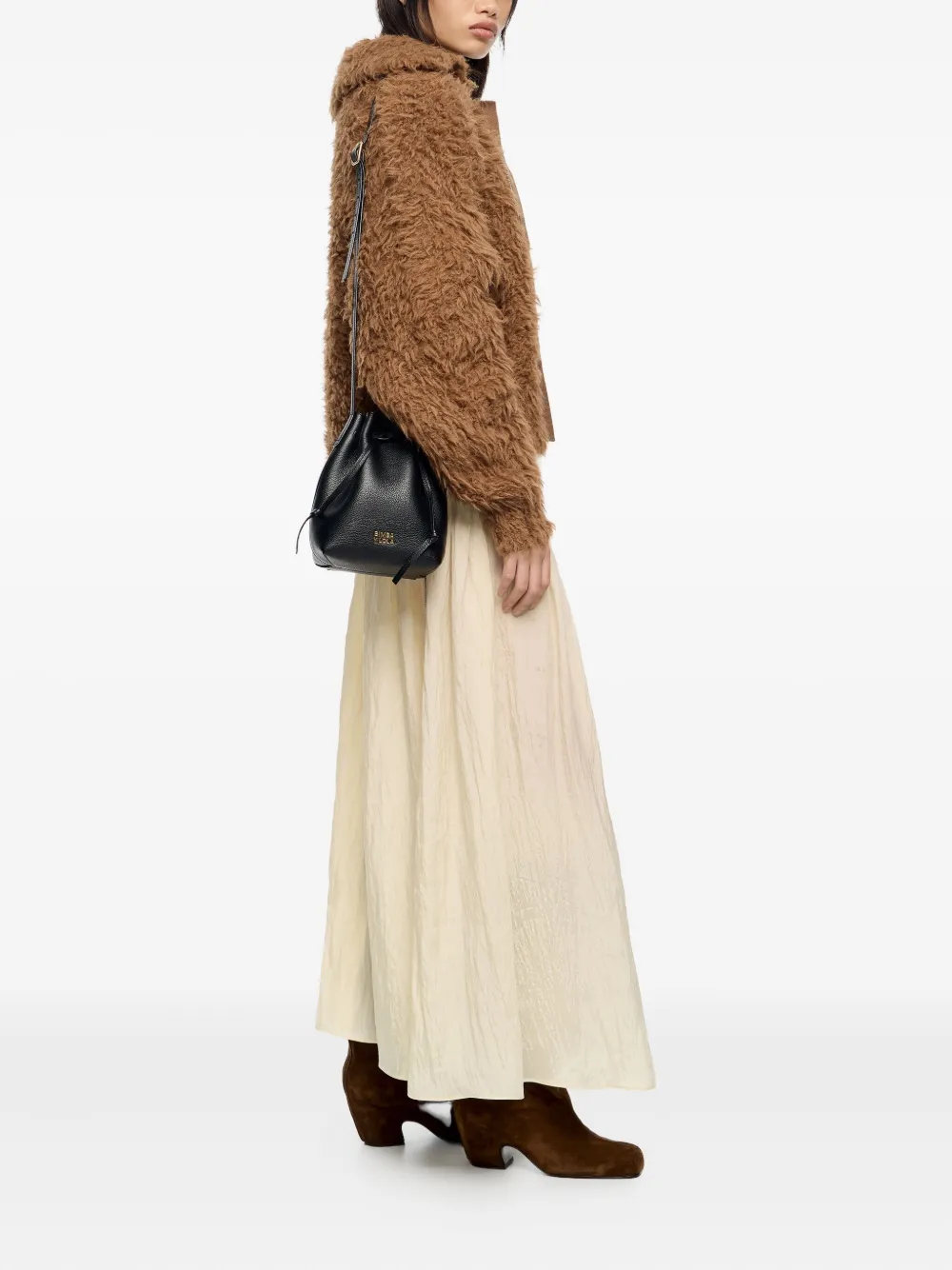 Bimba Y Lola Drawstring Leather Bucket Bag In Black
