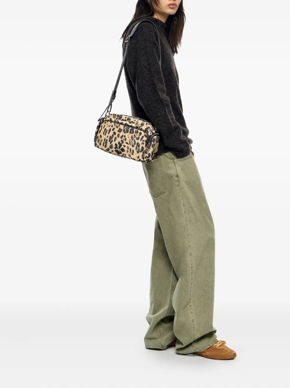 Bimba Y Lola Leopard-print Double-zip Cross Body Bag In Neutral