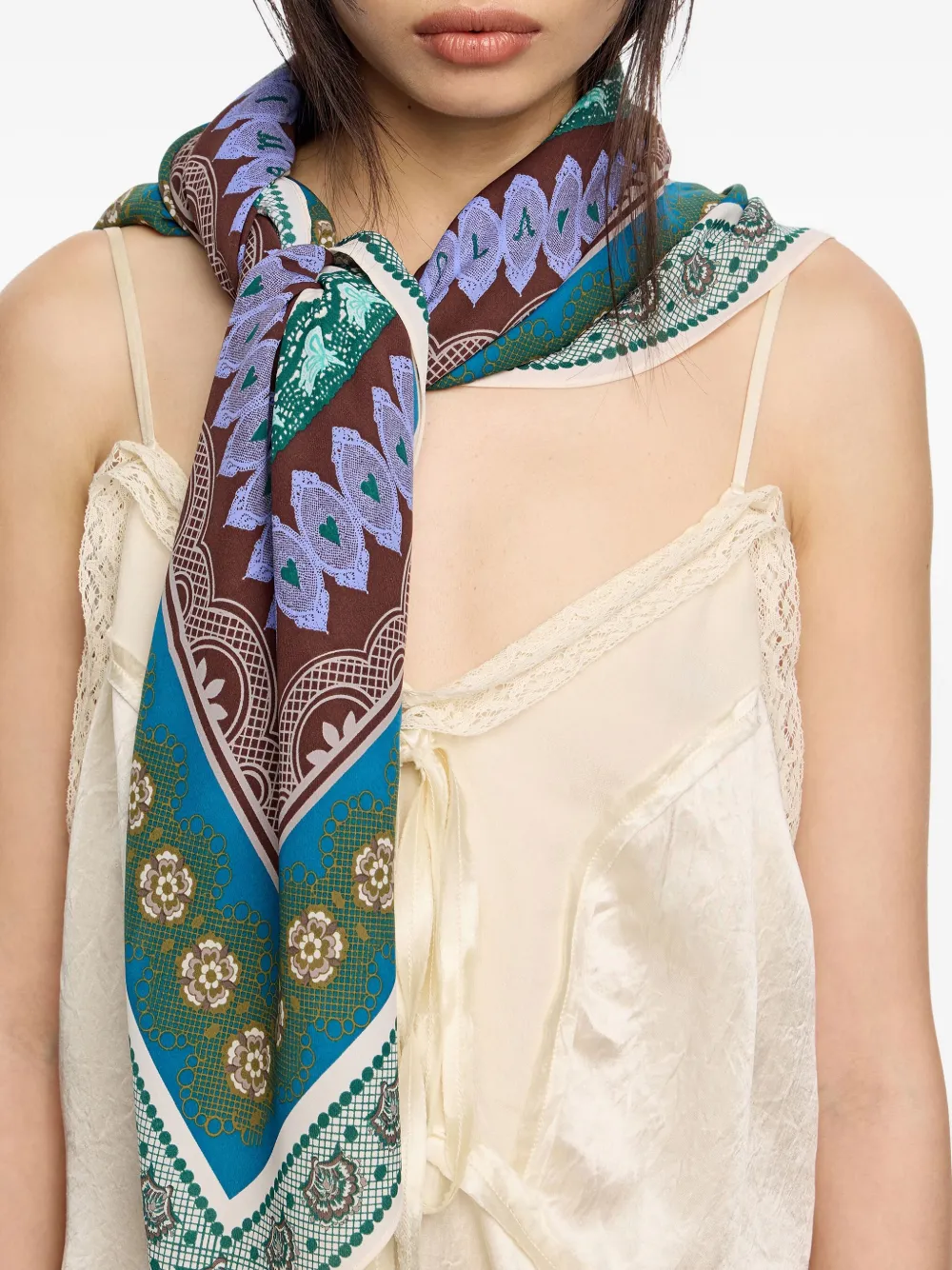 Bimba Y Lola Patterned Border Scarf In Neutral