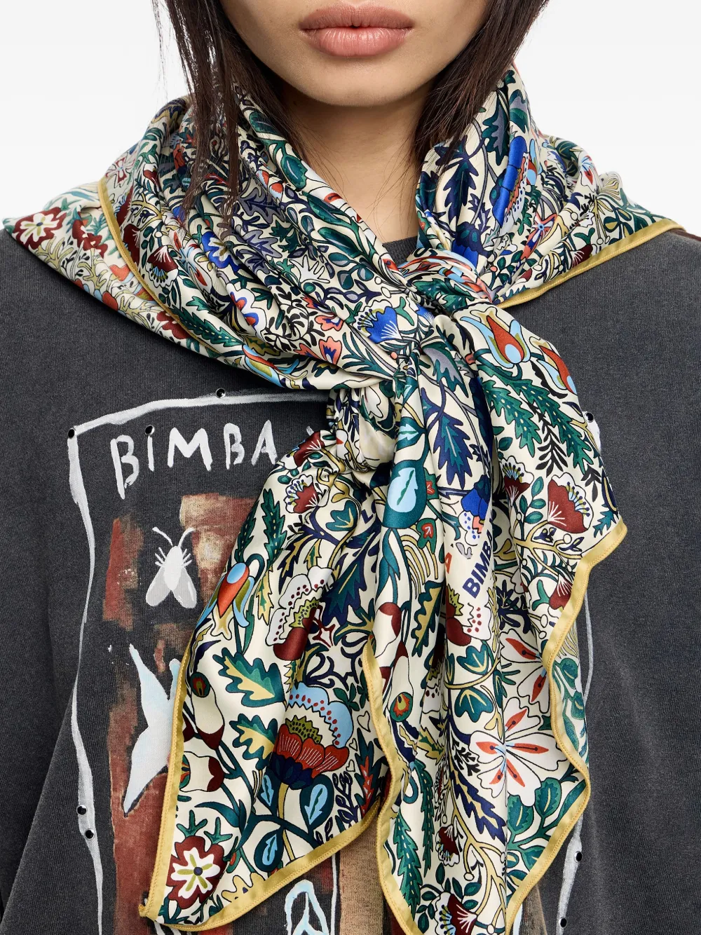 Bimba Y Lola Floral-print Square Scarf In Gray