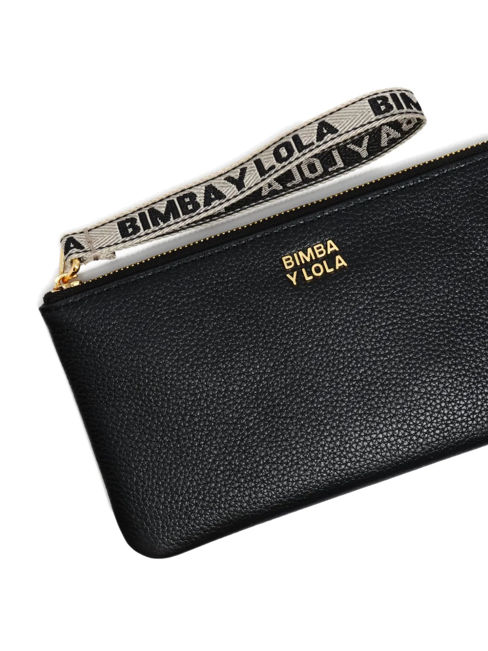 Bimba Y Lola Leather Zip-top Pouch In Black