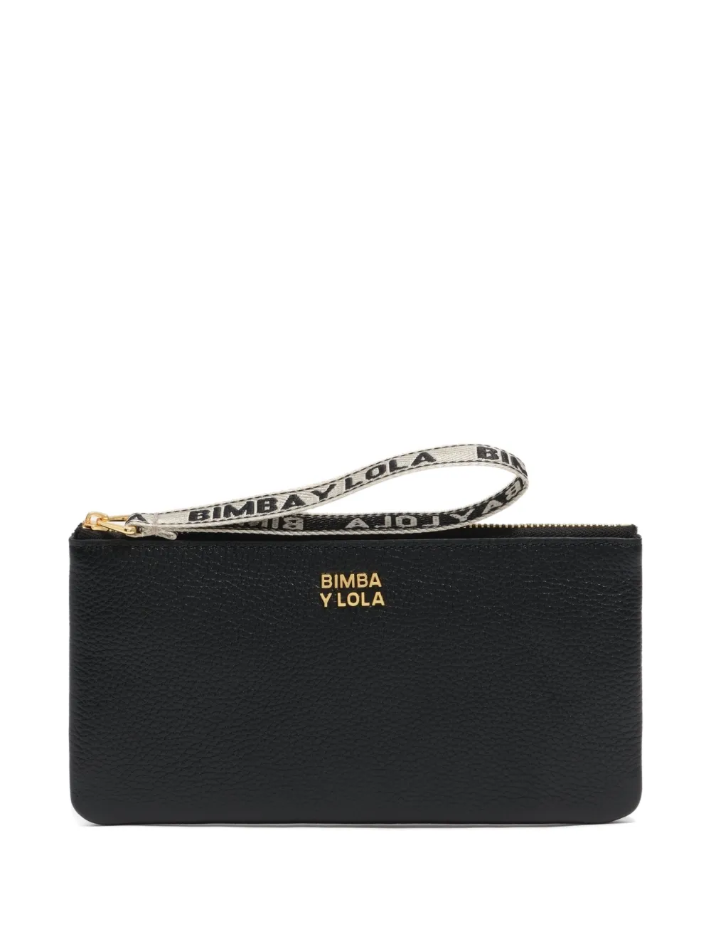 Bimba Y Lola Leather Zip-top Pouch In Black