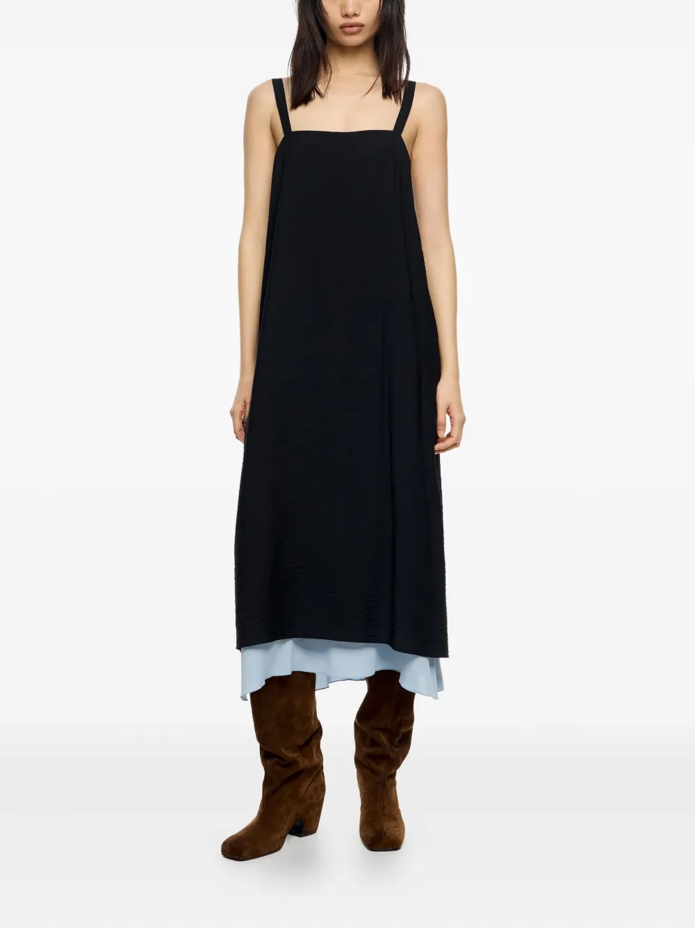 Bimba y Lola Gelaagde midi-jurk met vierkante hals - Zwart