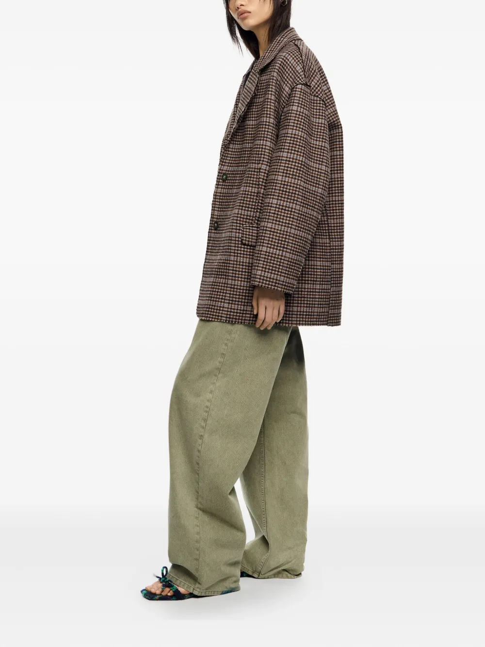 Bimba Y Lola Checked Frayed-edge Blazer In Brown
