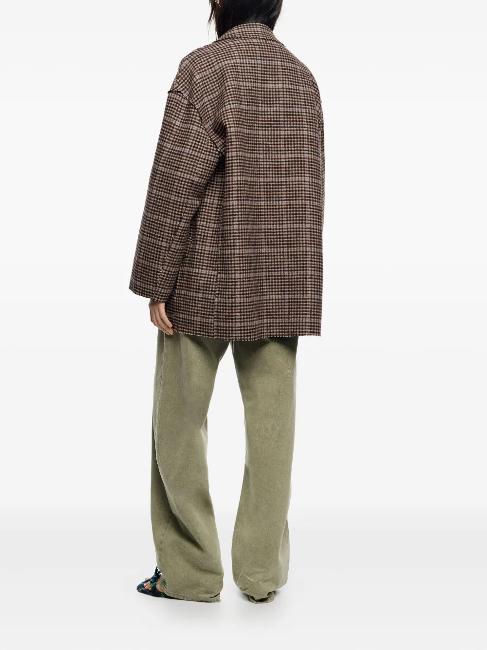 Bimba Y Lola Checked Frayed-edge Blazer In Brown