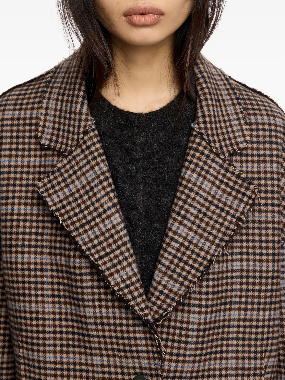 Bimba Y Lola Checked Frayed-edge Blazer In Brown