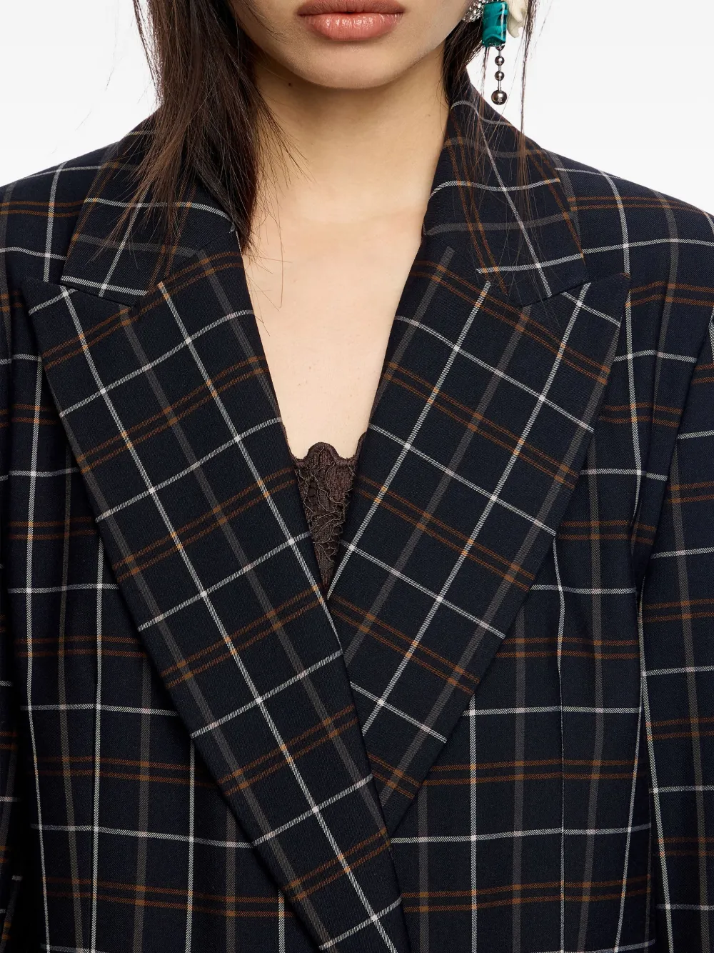 Bimba Y Lola Double-breasted Checked Blazer In Blue