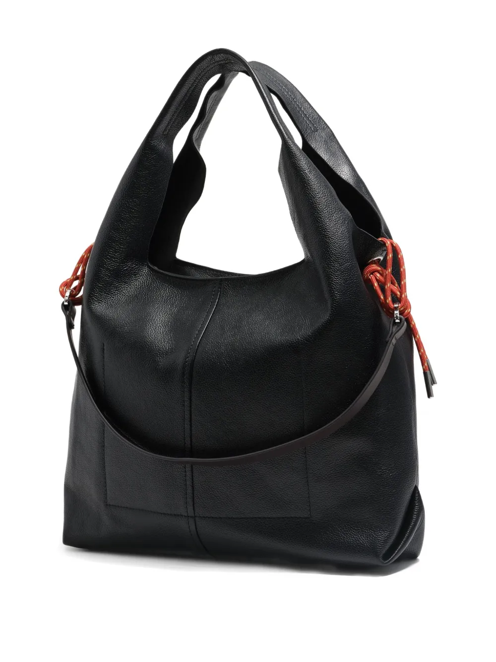 Bimba Y Lola Large Paper Leather Drawstring Shoulder Bag In Black