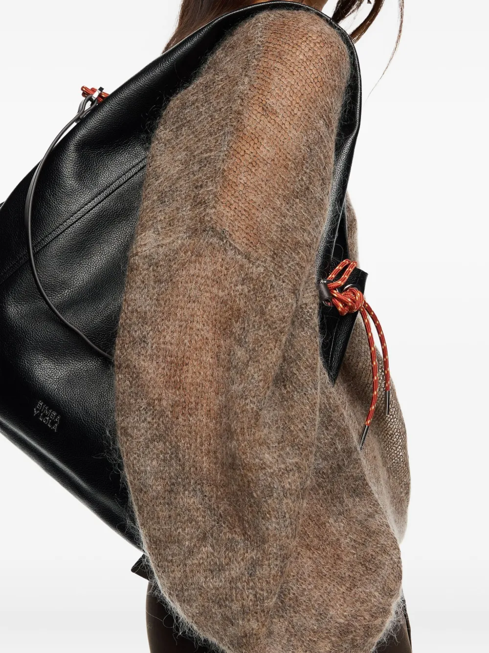 Bimba Y Lola Large Paper Leather Drawstring Shoulder Bag In Black