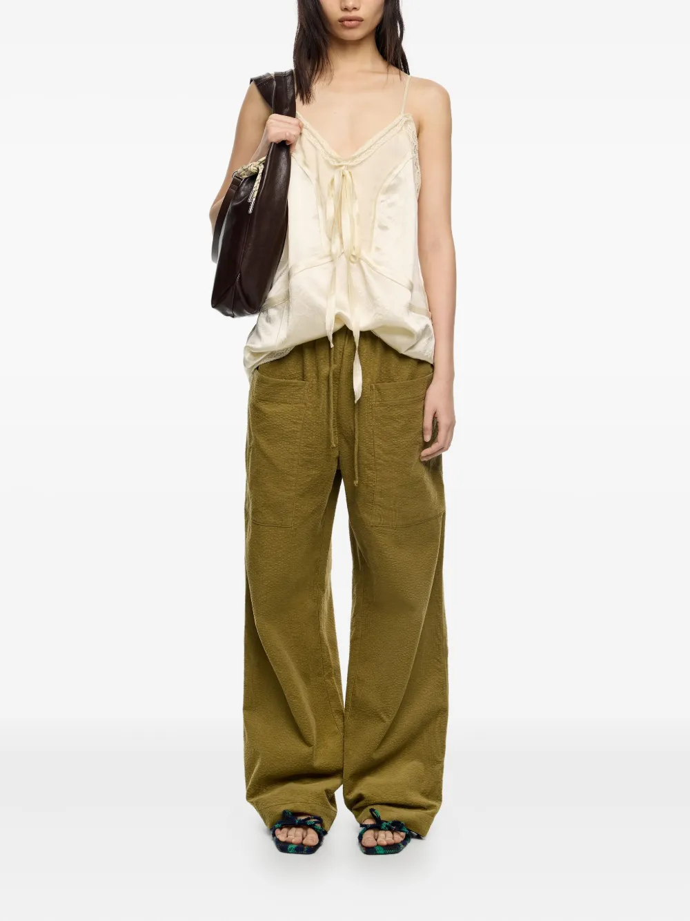 Bimba y Lola Ribfluwelen broek met trekkoordtaille - Groen