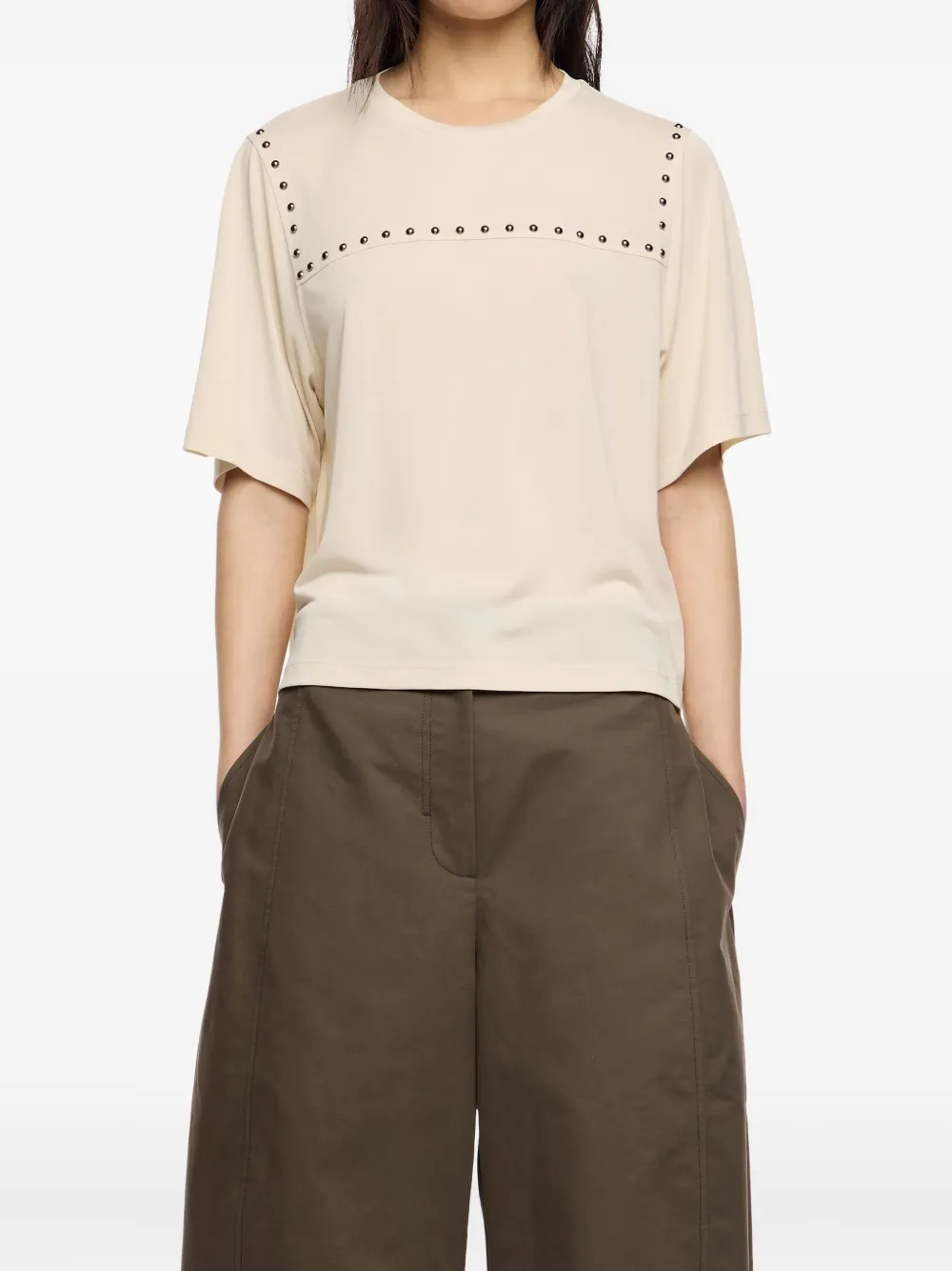 Bimba Y Lola Stud-embellished Short-sleeve T-shirt In Neutral