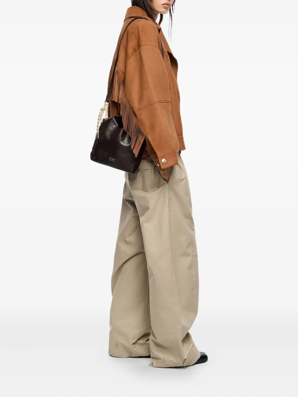 Bimba y Lola Leren shopper met touwdetail - Bruin