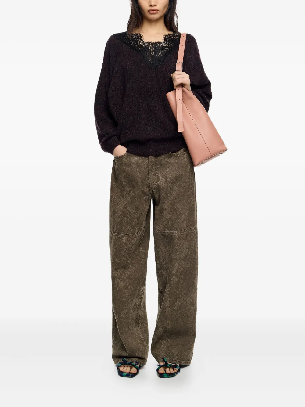 Bimba Y Lola Lace-insert Sweater In Burgundy