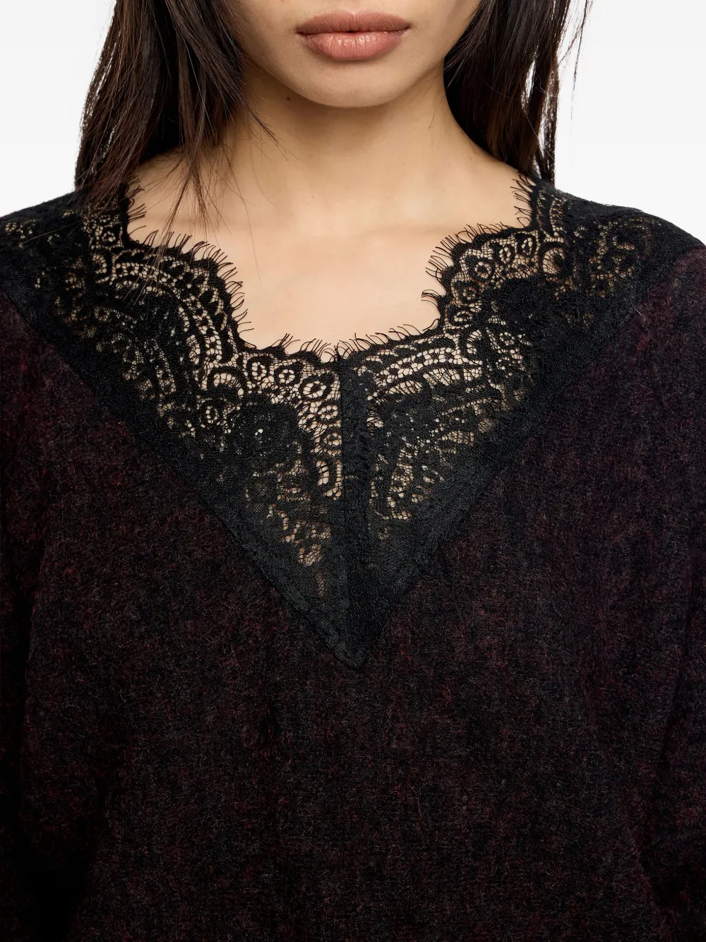 Bimba Y Lola Lace-insert Sweater In Burgundy