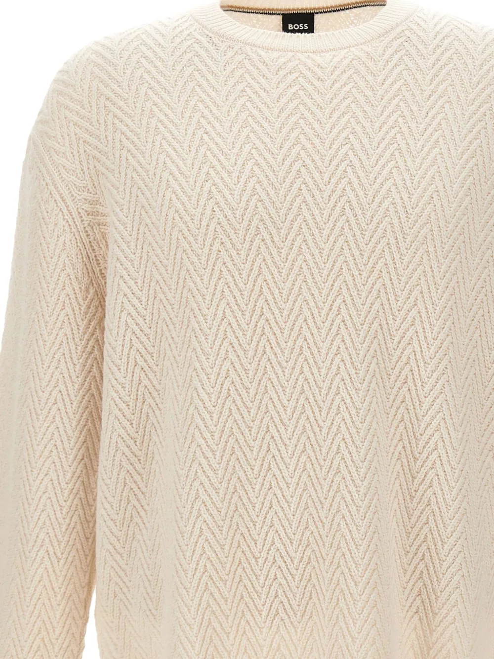 BOSS Trui met ronde hals en visgraatpatroon Beige