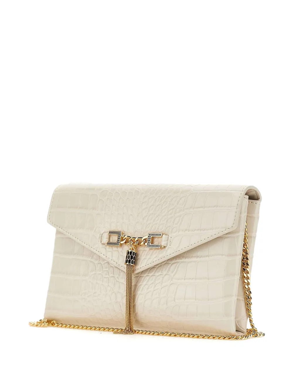 Elisabetta Franchi croc-embossed chain clutch - Wit