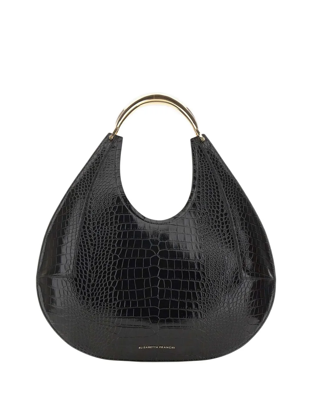 Elisabetta Franchi Large Crocodile-embossed Jewel-handle Tote Bag In Black