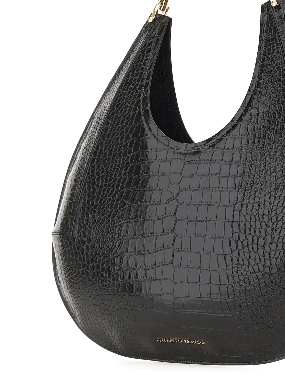 Elisabetta Franchi Large Crocodile-embossed Jewel-handle Tote Bag In Black