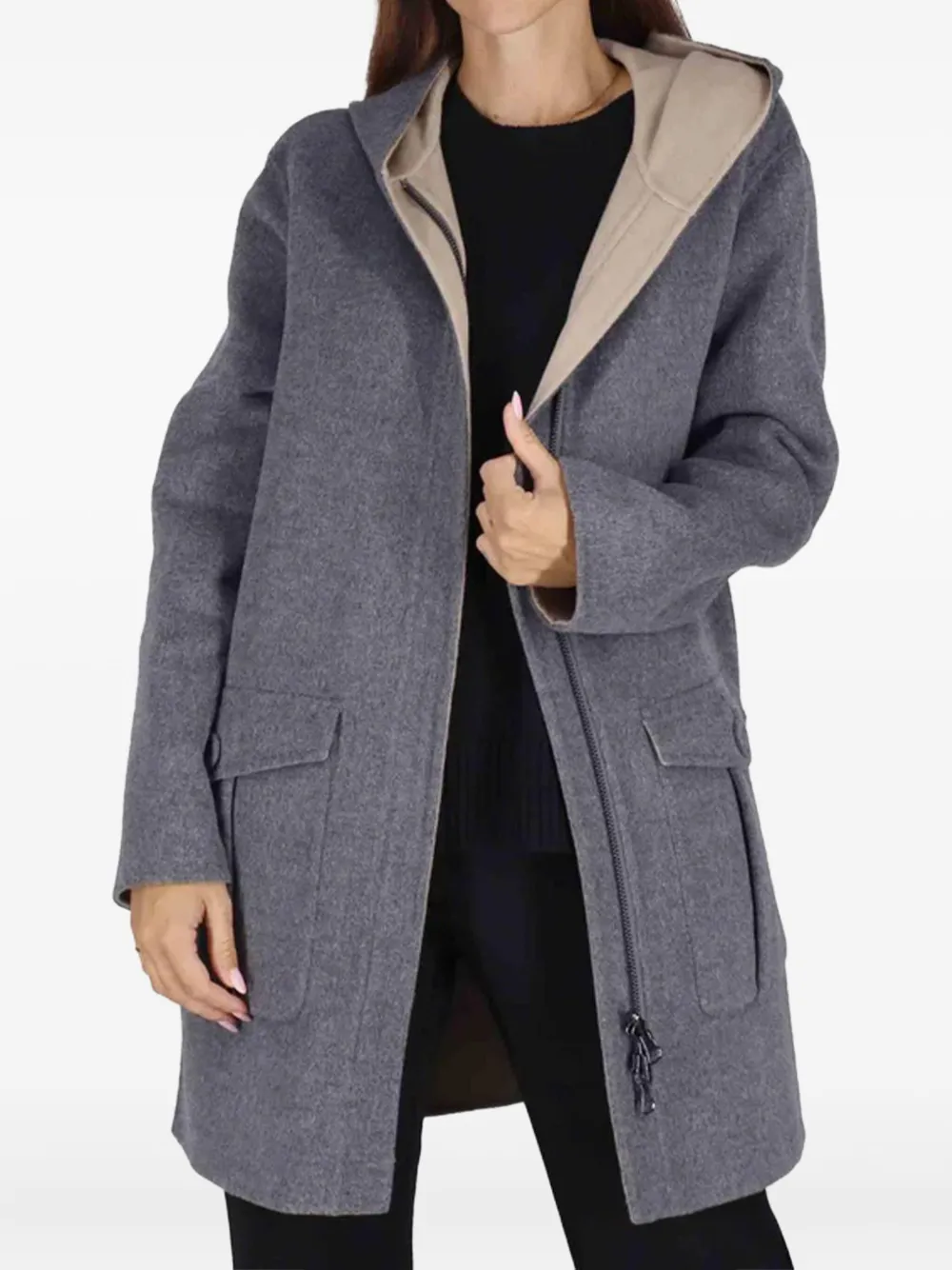 Maliparmi Hooded Pocket Coat In Gray
