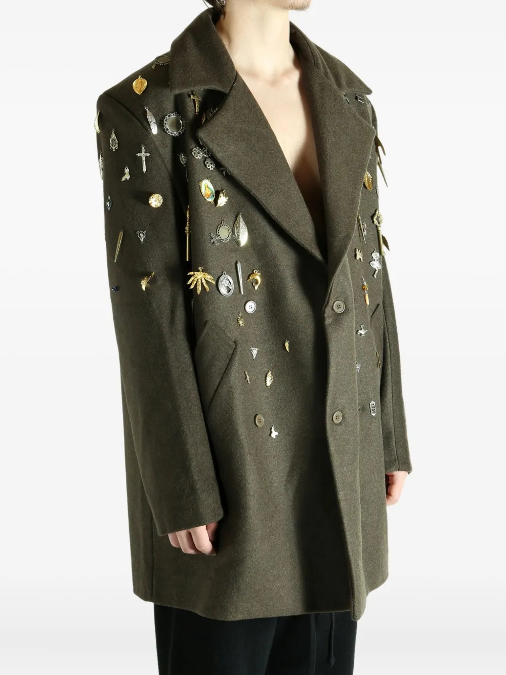 Emergency Room Embellished Double-breasted Coat In Green