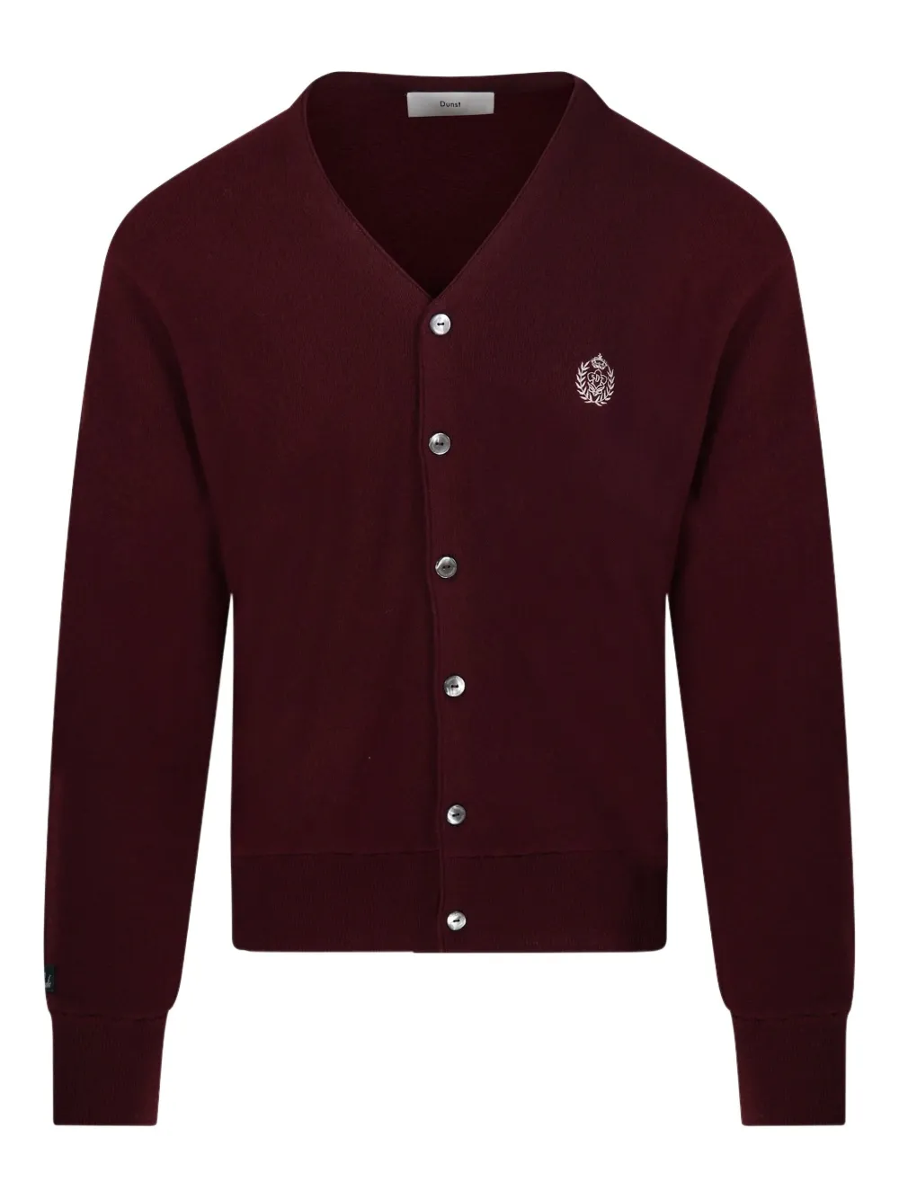 DUNST crest-embroidered cardigan | Red | Image 1