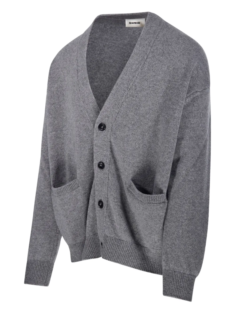 A Paper Kid Patch Pocket V-neck Cardigan In Gray