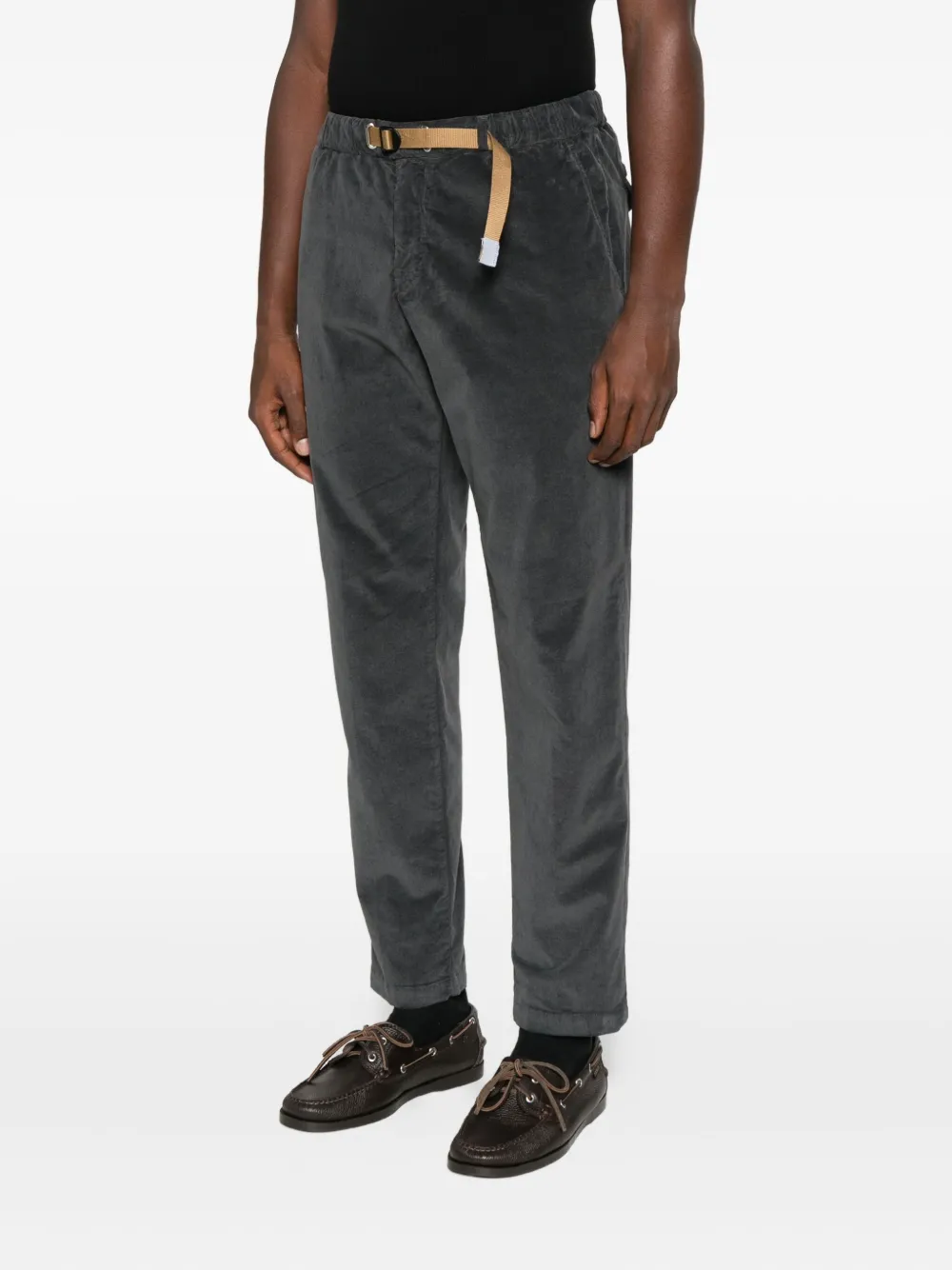 White Sand Cotton Belted Straight-leg Leg Trousers In Gray