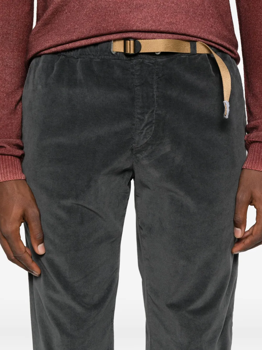 White Sand Cotton Belted Straight-leg Leg Trousers In Gray