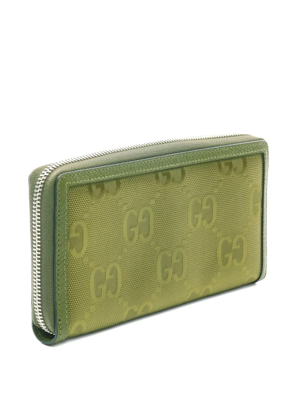Pre-owned Gucci Gg-pattern Zip-around Wallet In Green