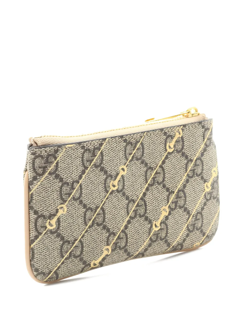 Pre-owned Gucci Horsebit Gg Supreme Coin Purse In Neutral