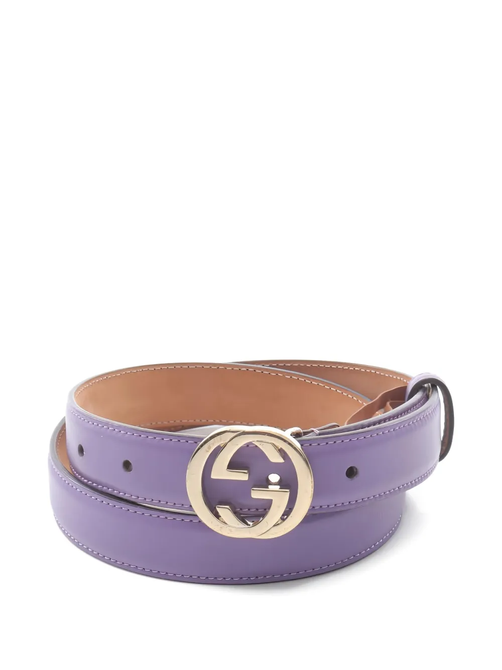 Pre-owned Gucci Interlocking G Leather Belt In Purple