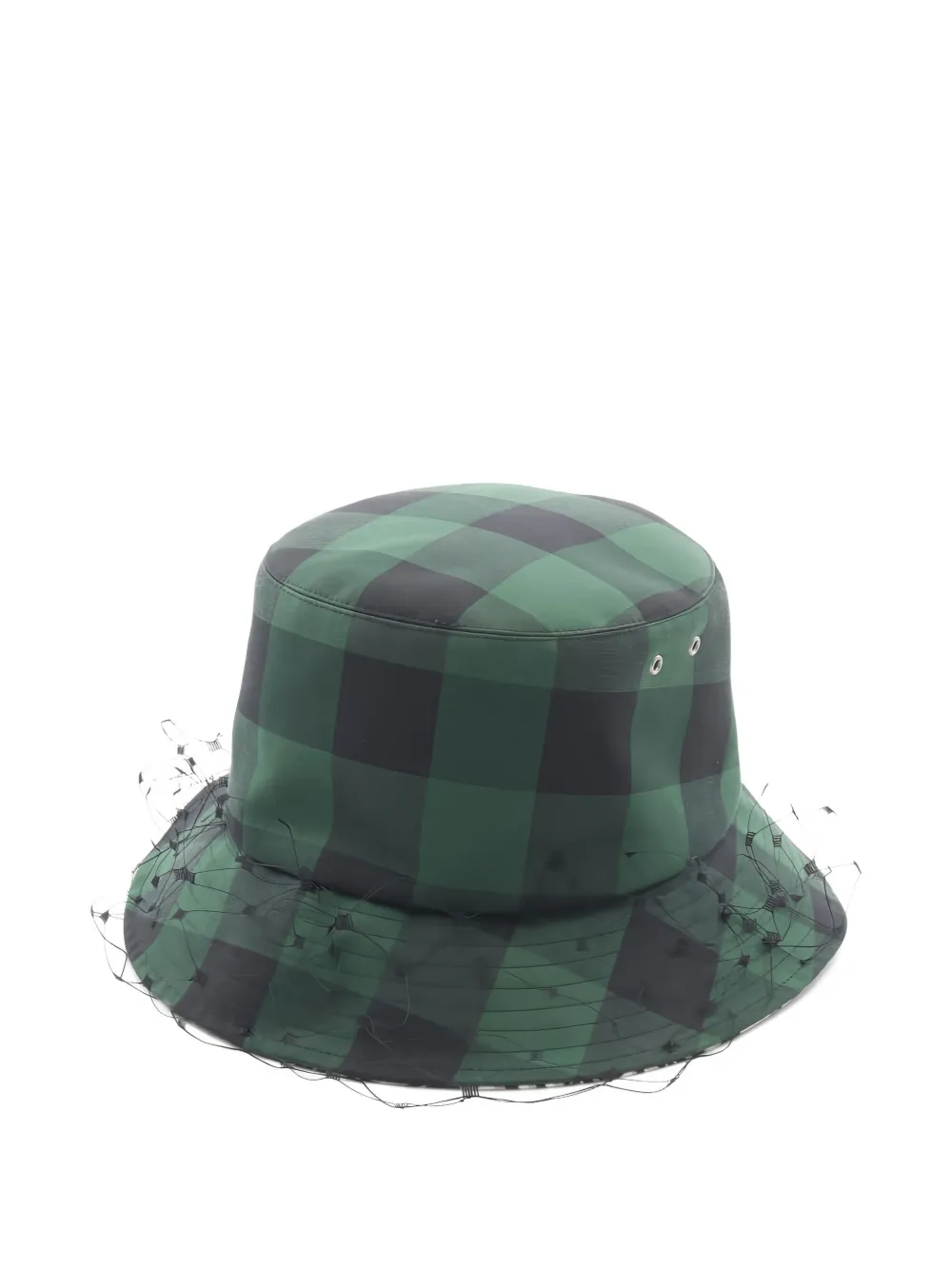 Pre-owned Dior Checked-print Mesh-detail Bucket Hat In Green