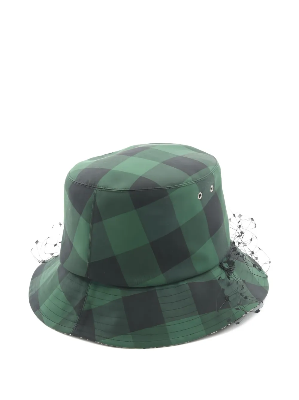 Pre-owned Dior Checked-print Mesh-detail Bucket Hat In Green