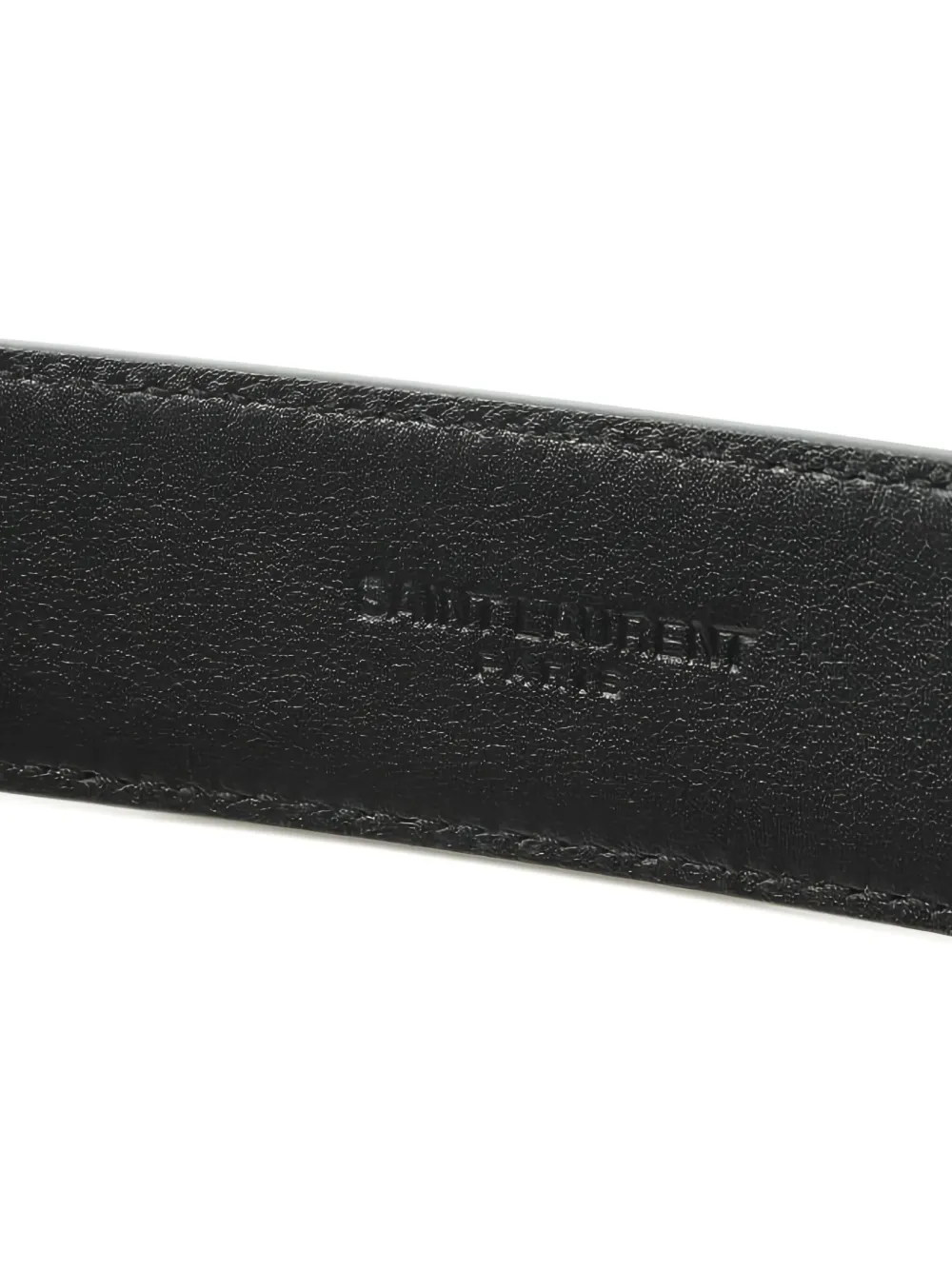 Pre-owned Saint Laurent Cassandre Square-buckle Leather Belt In Black
