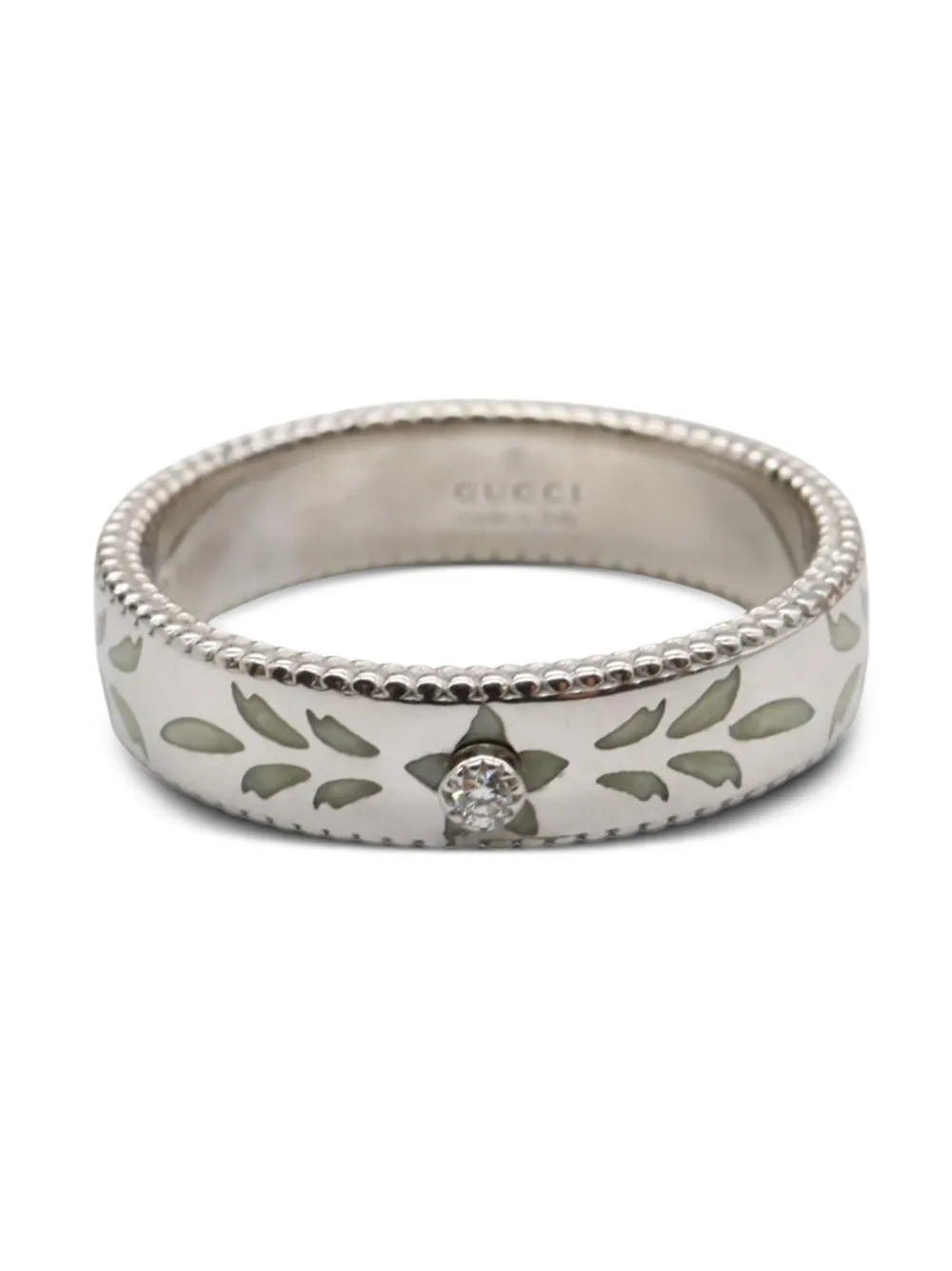 Pre-owned Gucci 18k White Gold Icon Diamond Ring In Silver