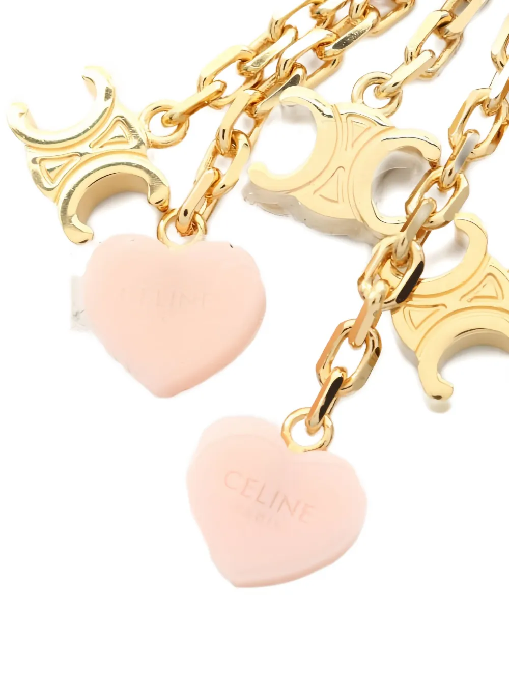 Pre-owned Celine 20s Triomphe Charm Key Ring In Gold