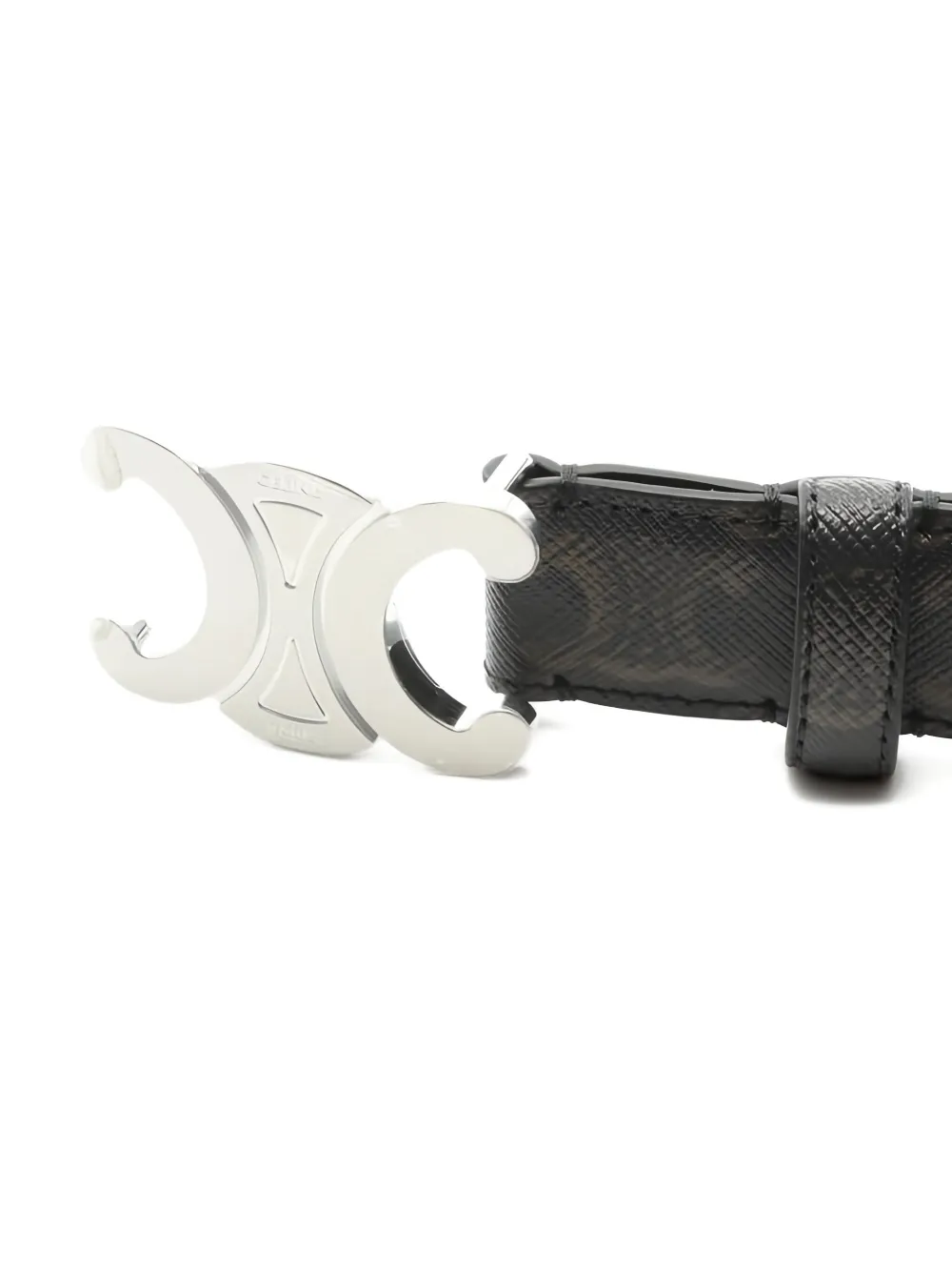 Pre-owned Celine 20s Triomphe-buckle Leather Belt In Black