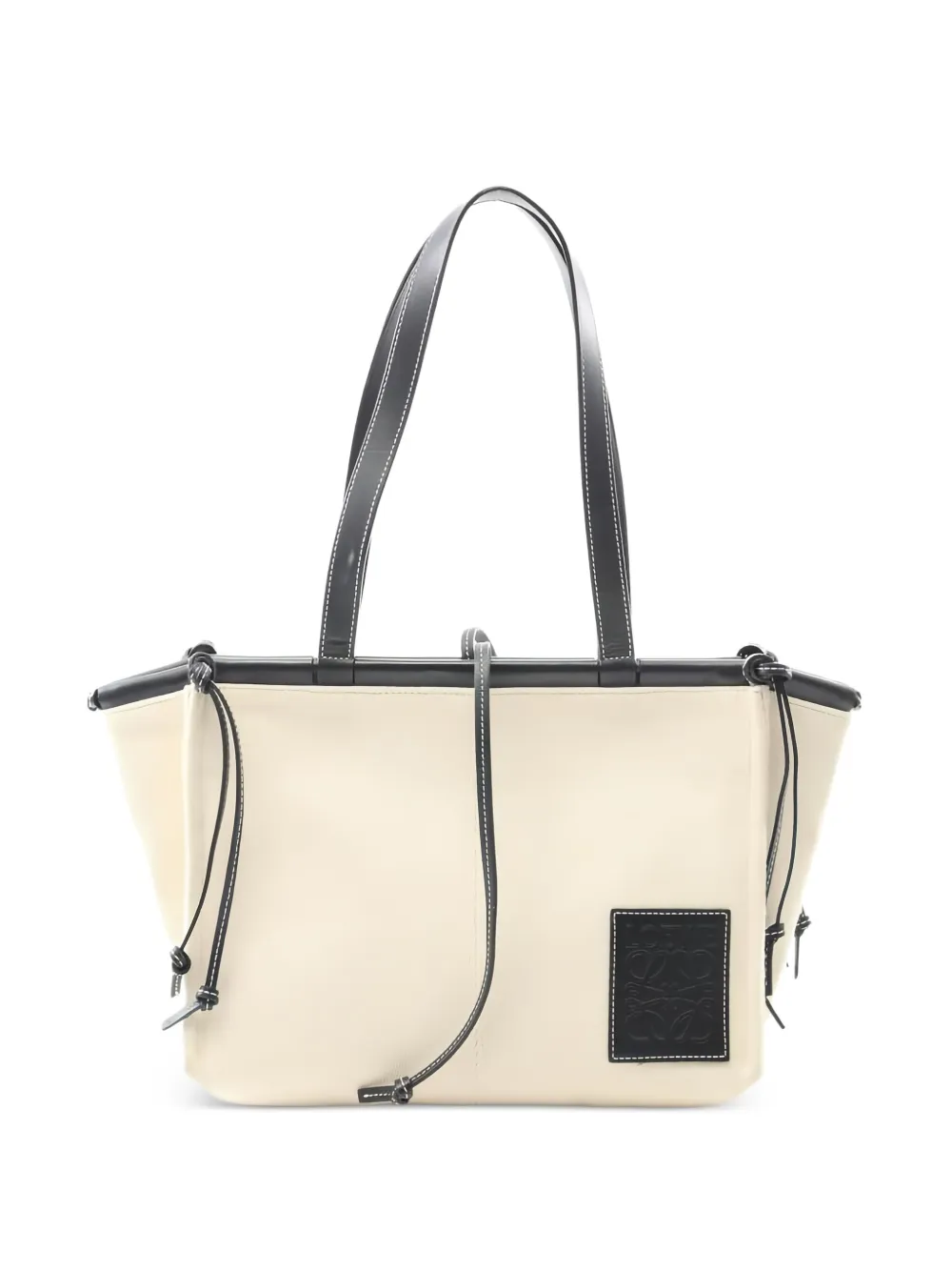 Pre-owned Loewe 00s Cushion Leather-trimmed Shoulder Bag In Neutral