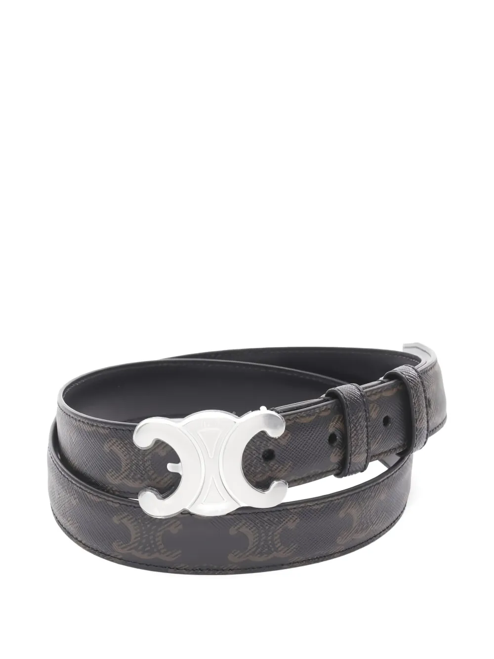 Pre-owned Celine 20s Triomphe-buckle Leather Belt In Black