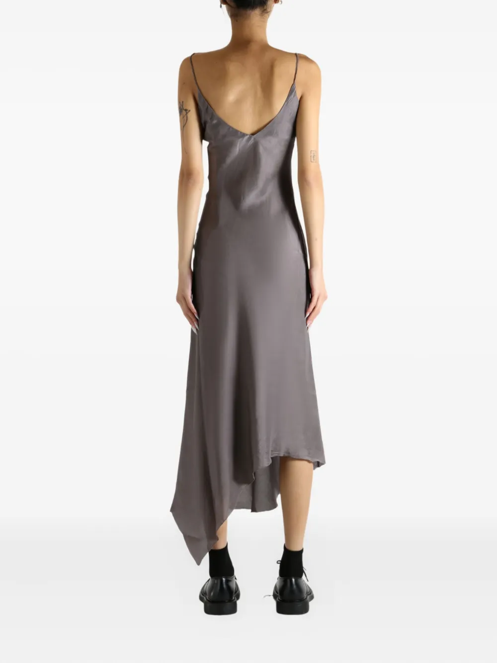 Marc Le Bihan Asymmetric Silk Midi Dress In Gray