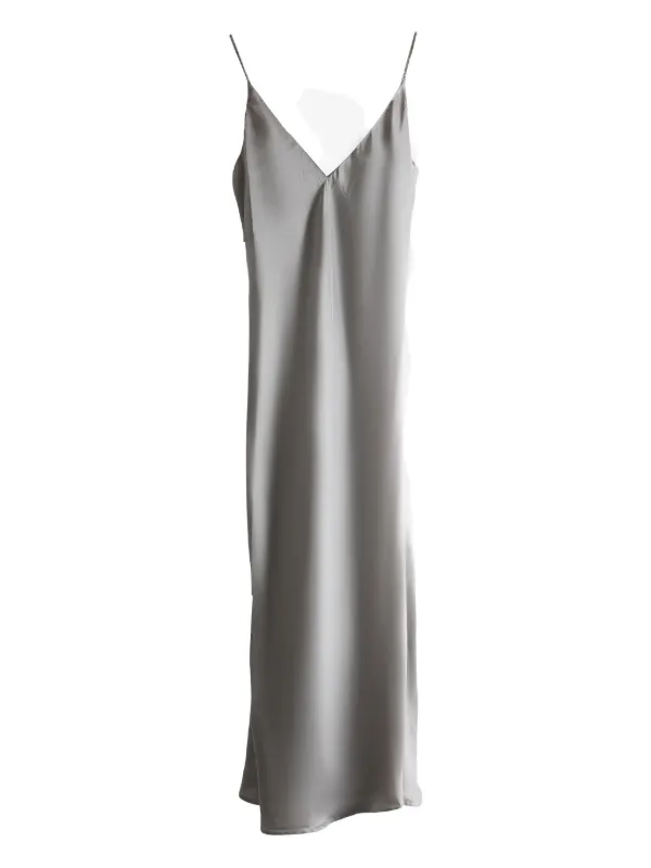 grey slip dress midi Silver Midi Silk Slip Dress