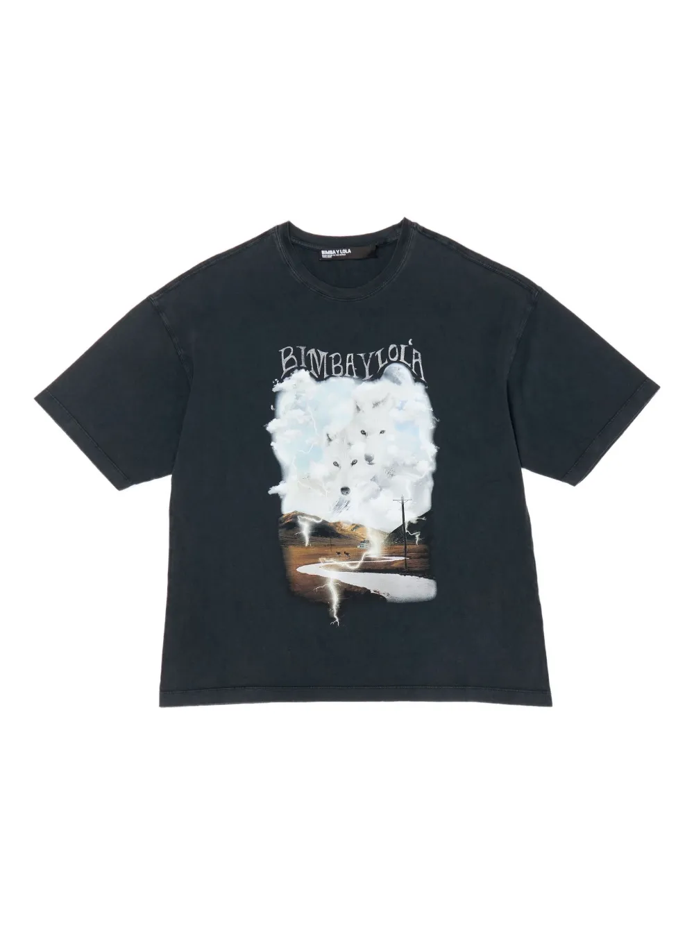 Bimba Y Lola Logo Wolf-print T-shirt In Black